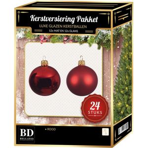 24 Stuks mix glazen Kerstballen pakket kerst rood 6 cm - kerstballen pakket