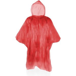 Wegwerp - Regenponcho - Rood - Kunststof - Met Capuchon