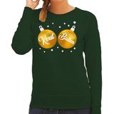 Foute kersttrui - sweater - groen - met gouden Kerst Ballen borsten - voor dames - kerstkleding / christmas outfit XS