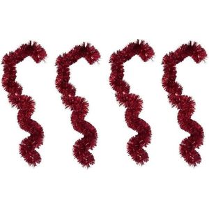 4x Folieslinger kerstboom decoratie kerstslinger rood 15cm x 2 m - Kerstboomslingers rood