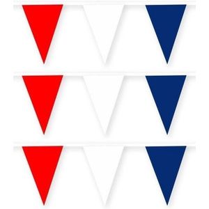 3x Nederland stoffen vlaggenlijnen/slingers 10 meter van katoen- Landen feestartikelen versiering - Holland EK/WK duurzame herbruikbare slinger rood/wit/blauw van stof