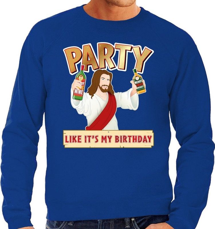 Foute Kersttrui - Party Jezus - Blauw - Kerstkleding