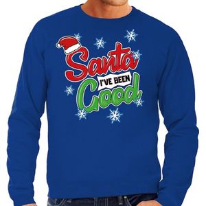 Foute Kersttrui / sweater - Santa I have been good - blauw voor heren - kerstkleding / kerst outfit M