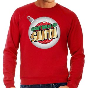 Foute Kersttrui / sweater - Great balls of Santa rood voor heren - kerstkleding / kerst outfit M