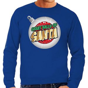 Foute Kersttrui / sweater - Great balls of Santa blauw voor heren - kerstkleding / kerst outfit XXL