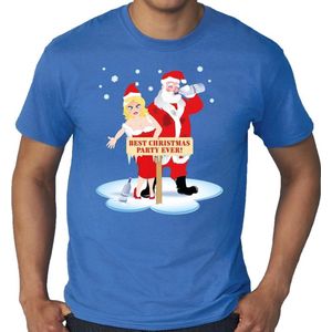 Grote maten fout Kerst t-shirt - Best Christmas party ever - blauw voor heren - plus size kerstkleding / kerst outfit XXXL