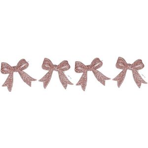 4x Kersthangers roze strikjes 11 cm met glitters - roze kerstboomversiering