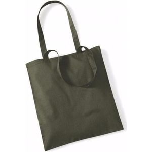 10x Katoenen schoudertasjes olijfgroen 42 x 38 cm - 10 liter - Shopper/boodschappen tas - Tote bag - Draagtas