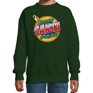 Groene kersttrui / kerstkleding My friend Santa is the best voor kinderen