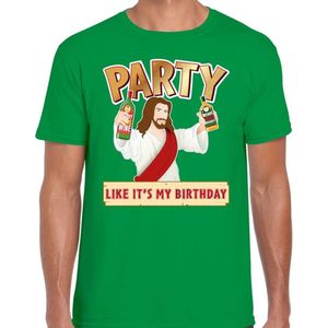 Fout kerst t-shirt groen met party Jezusvoor heren - kerst t-shirts