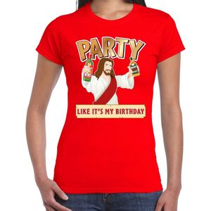 Fout kerst t-shirt rood - party Jezus - Party like its my birthday voor dames - kerstkleding / christmas outfit XS