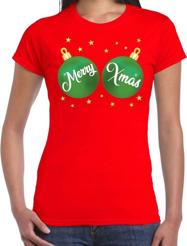 Bellatio Decorations - Kerst T-shirt - Rood - Katoen