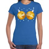 Fout kerst t-shirt blauw met gouden Kerst ballen borsten voor dames - kerstkleding / christmas outfit XS