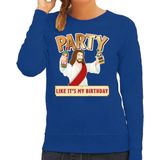 Foute - Party Like It Is My Birthday - Sweater - Blauw - Dames - Kerstkleding
