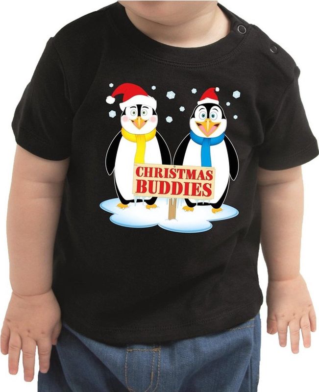 Kerstshirt t-shirt zwart - Christmas buddies voor baby kinderen - jongen meisje 62