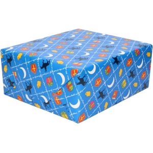25x Sinterklaas Kadopapier Print Blauw 250 X 70 cm Op Rol - Cadeaupapier/Inpakpapier - Sint en Piet