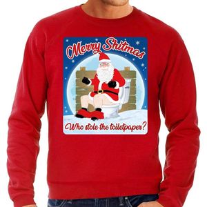Foute Kersttrui / sweater - Merry Shitmas Who stole the toiletpaper - rood voor heren - kerstkleding / kerst outfit S