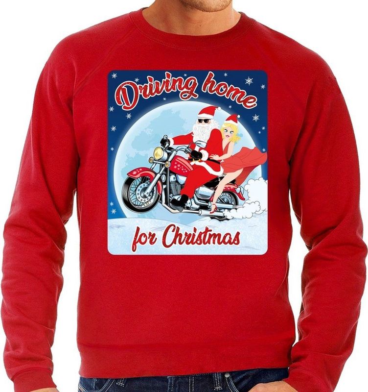 Rode foute kersttrui / sweater driving home for christmas voor motorfans voor heren - kerst truien