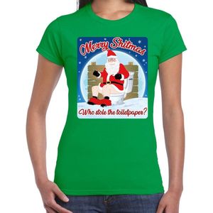 Fout Kerstshirt / t-shirt - Merry shitmas who stole the toiletpaper - groen voor dames - kerstkleding / kerst outfit S