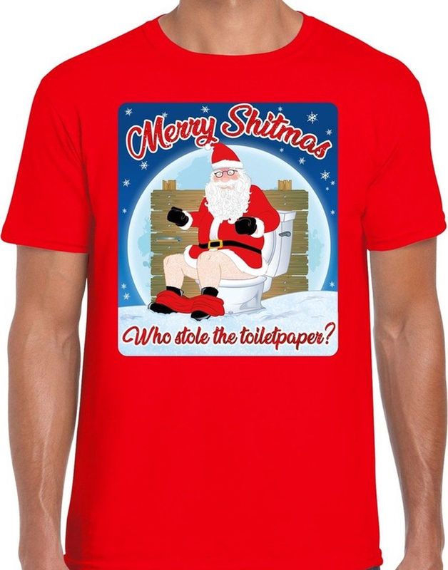 Bellatio Decorations - Fout Merry Shitmas T-shirt - Rood - Katoen
