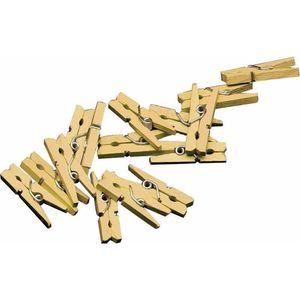 Mini knijpertjes - 100x - goud - 2 cm - hout - knijpers - miniknijpers voor kaarten - Kerstknijpers