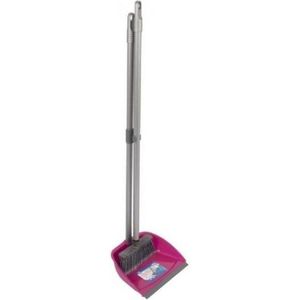 Stoffer en blik roze met lange steel 76 cm