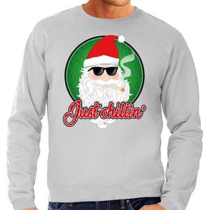 Foute Kersttrui / sweater - Just chillin - grijs voor heren - kerstkleding / kerst outfit XL
