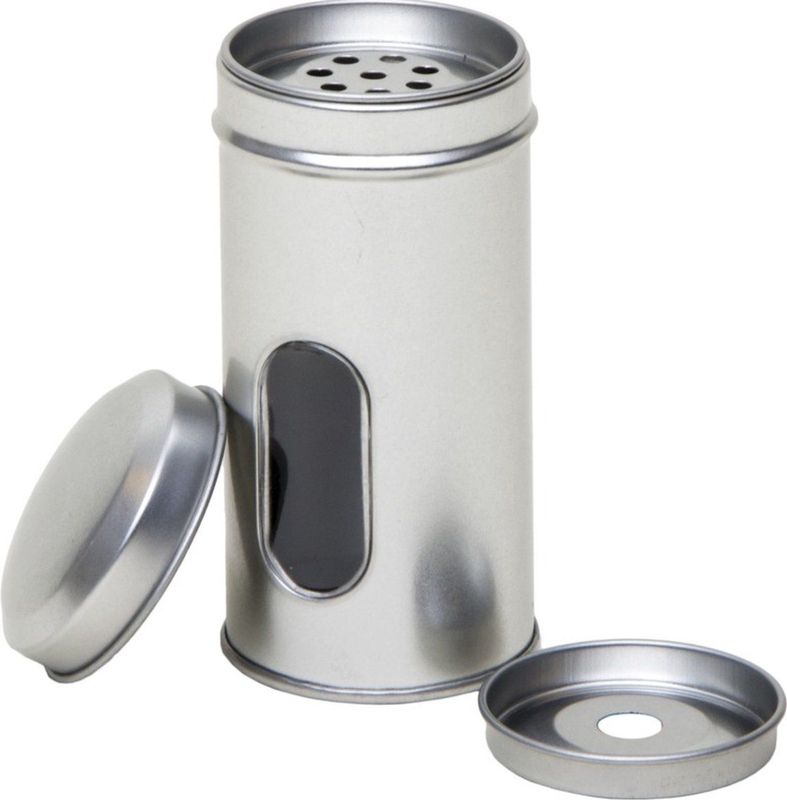 1x Zilver rond kruidenpotje met strooier 10 cm - Kruidenstrooier - Specerijen potje - Kruidenblikje