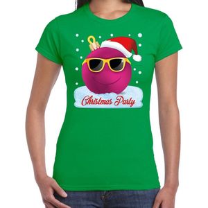 Fout t-shirt groen Chirstmas party - roze coole kerstbal voor dames - kerstkleding christmas outfit