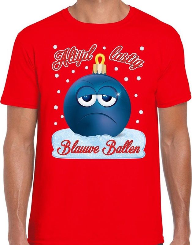 Rood fout kerstshirt / t-shirt Blauwe ballen voor heren - kerst t-shirts