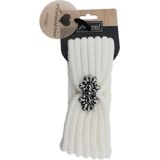 Gebreide winter hoofdband wit met bloem voor dames - Winter haarband