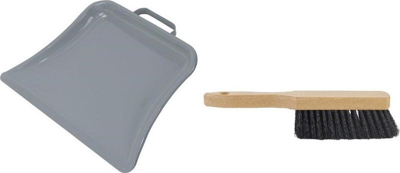Brede metalen stofblik met beugelgreep en houten handveger van gemengd haar - 22,5 x 32 cm