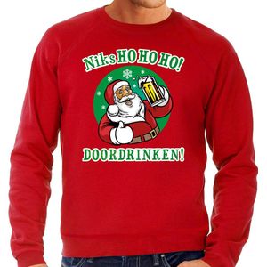Foute Kersttrui / sweater - bier drinkende Santa - niks HO HO HO doordrinken - rood - voor heren M