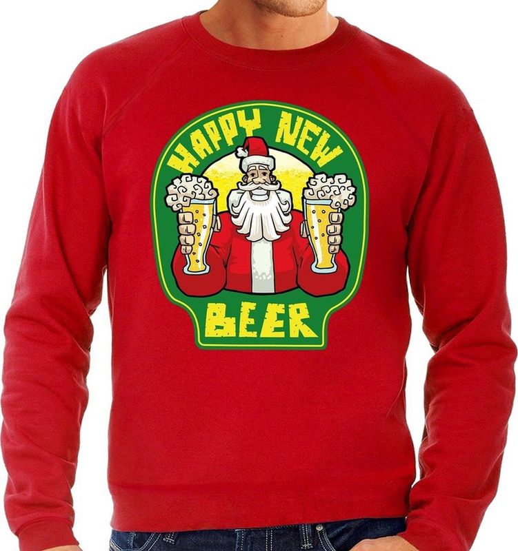 Bellatio Decorations - Happy New Beer - Sweater - Rood - Katoen