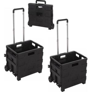 2x Opvouwbare reis/ boodschappen trolley met krat 40 liter