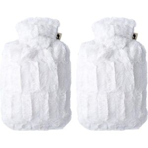 2x Pluche kruiken wit 1,8 liter met bont hoes - warmwaterkruik