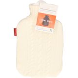 2x Gebreide kruiken gebroken wit 1,8 liter met kabelpatroon - warmwaterkruik