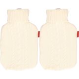 2x Gebreide kruiken gebroken wit 1,8 liter met kabelpatroon - warmwaterkruik