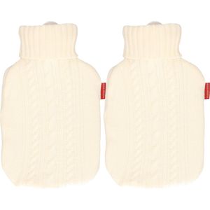 2x Gebreide kruiken gebroken wit 1,8 liter met kabelpatroon - warmwaterkruik