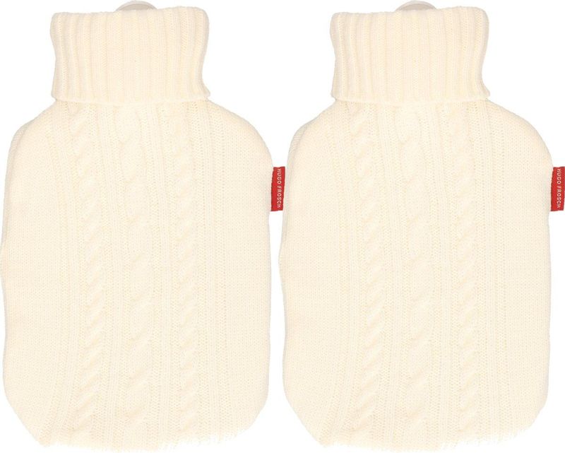 2x Gebreide kruiken gebroken wit 1,8 liter met kabelpatroon - warmwaterkruik