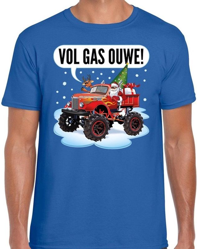 Fout kerst shirt Monstertruck Santa blauw voor heren