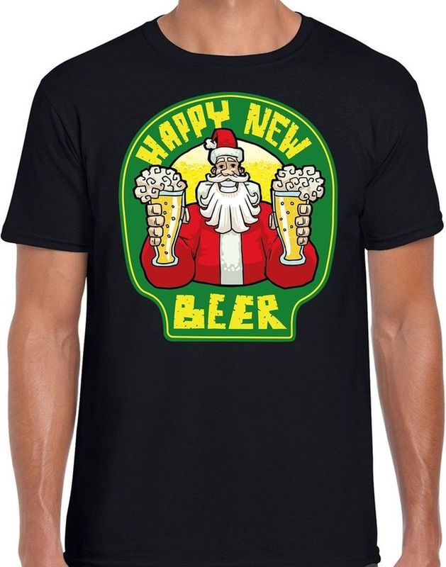 Fout oud en nieuw / kerst shirt happy new beer zwart voor heren
