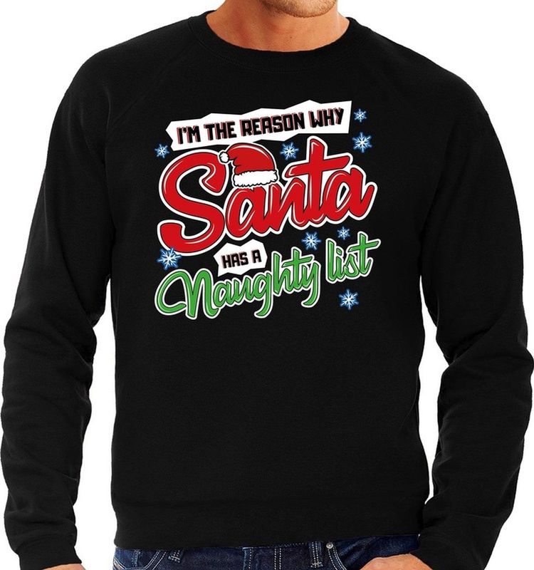 Bellatio Decorations - Im the reason why Santa has a naughty list - Sweater - Zwart - 80% Katoen/20% Polyester