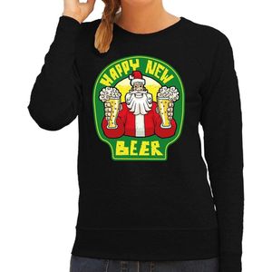 Foute Kersttrui / sweater - oud en nieuw / nieuwjaar trui - happy new beer / bier - zwart voor dames - kerstkleding / kerst outfit 2XL