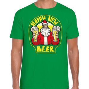 Fout Kerst t-shirt - oud en nieuw / nieuwjaar shirt - happy new beer / bier - groen voor heren - kerstkleding / kerst outfit L