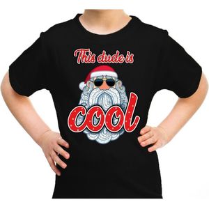 Foute kerst shirt / t-shirt - this dude is cool met stoere santa zwart voor kinderen - kerstkleding / christmas outfit 164/176