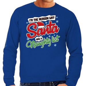 Foute Kersttrui / sweater - Im the reason why Santa has a naughty list - blauw voor heren - kerstkleding / kerst outfit M