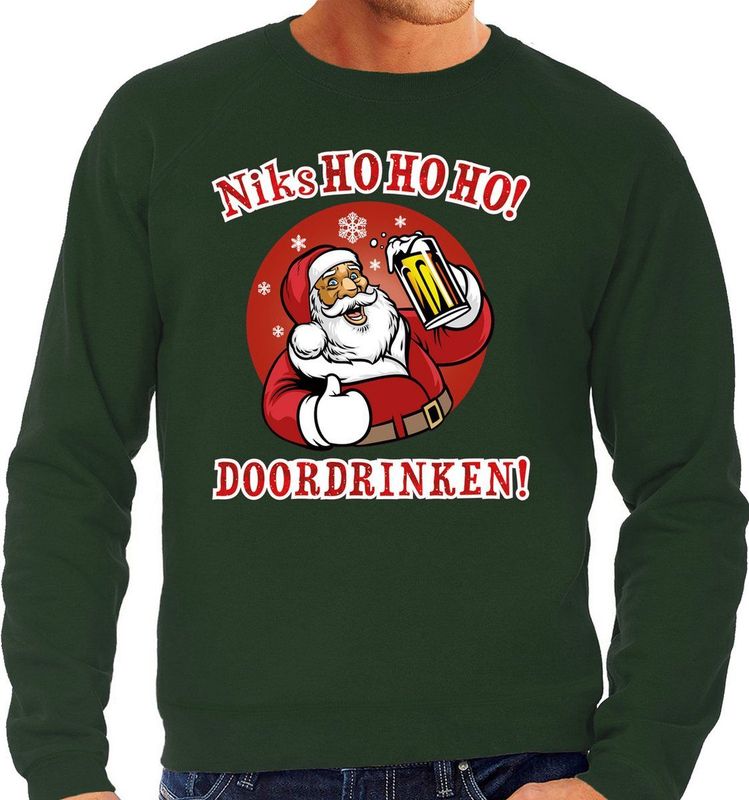 Foute Kersttrui/sweater - groen - Niks ho ho ho doordrinken - bier - voor heren S