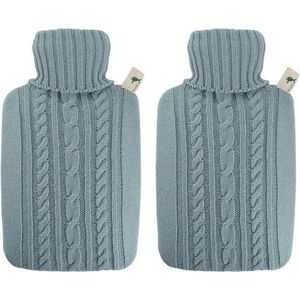 2x Luxe kruiken pastel blauw met inhoud van 1,8 liter - Warmwaterkruiken met gebreide hoes/kruiken zak