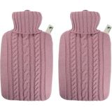 2x Luxe kruiken pastel roze met inhoud van 1,8 liter - Warmwaterkruiken met gebreide hoes/kruikenzak